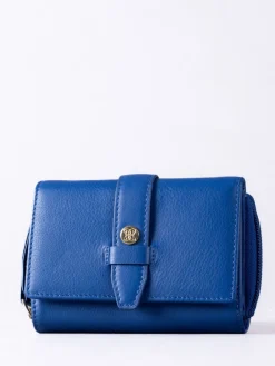 Lakeland Leather Blue Light Medium Icon Stud Tab Purse Discount