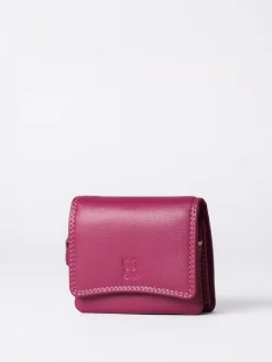 Lakeland Leather Cranberry Small Leather Flapover Purse Outlet