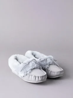 Lakeland Leather Ladies Sheepskin Moccasin Slippers Light Grey Discount