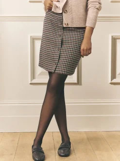 Laura Ashley Dogtooth Check Mini Skirt with Wool Brown Online
