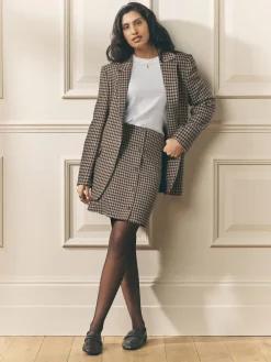 Laura Ashley Heritage Dogtooth Check Blazer with Wool Brown