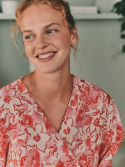 Laura Ashley Pink Peony Cotton Scalloped Woven Robe New