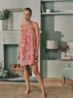 Laura Ashley Pink Peony Cotton Scalloped Slip Nightie New