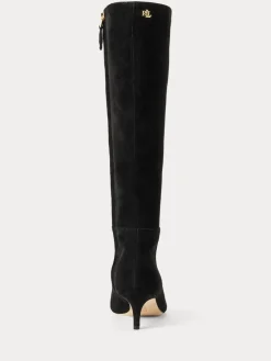 Lauren Ralph Lauren Mckay Suede Tall Boot Heels Black Clearance