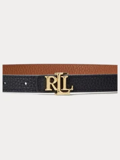 Lauren Ralph Lauren 1.9cm Skinny Logo Reversible Pebbled Leather Belt Black/Lauren Tan Outlet