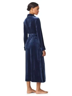 Lauren Ralph Lauren Blue Velvet Long Sleeve Shawl Collar Robe Best