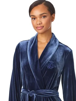 Lauren Ralph Lauren Blue Velvet Long Sleeve Shawl Collar Robe Best