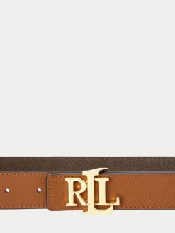 Lauren Ralph Lauren 2.5cm Logo Reversible Pebbled Leather Belt Lauren Tan/Dark Brown New