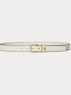 Lauren Ralph Lauren White Logo Keeper Leather Skinny Belt Outlet