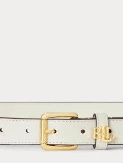 Lauren Ralph Lauren White Logo Keeper Leather Skinny Belt Outlet