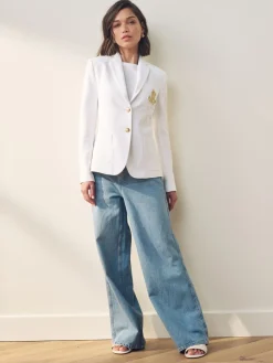 Lauren Ralph Lauren White Anfisa Bullion Jacquard Blazer Outlet