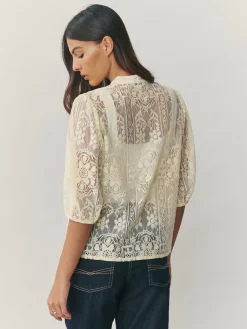 Next Lace Half Sleeve Blouse Lemon Yellow Outlet