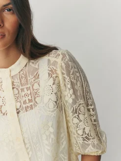 Next Lace Half Sleeve Blouse Lemon Yellow Outlet