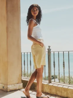 Next Linen Blend Knee Shorts Lemon Yellow Sale