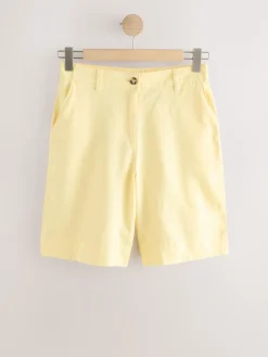 Next Linen Blend Knee Shorts Lemon Yellow Sale