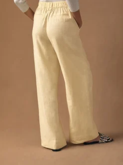 Next Smart Front Linen Blend Wide Leg Trousers Lemon Yellow New