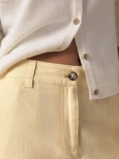 Next Smart Front Linen Blend Wide Leg Trousers Lemon Yellow New