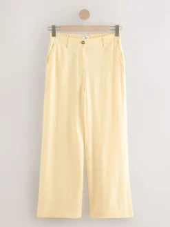 Next Smart Front Linen Blend Wide Leg Trousers Lemon Yellow New