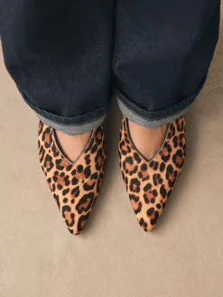 Next Leather Pointed Toe Slingback Heels Leopard Discount