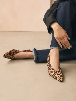 Next Leather Pointed Toe Slingback Heels Leopard Discount