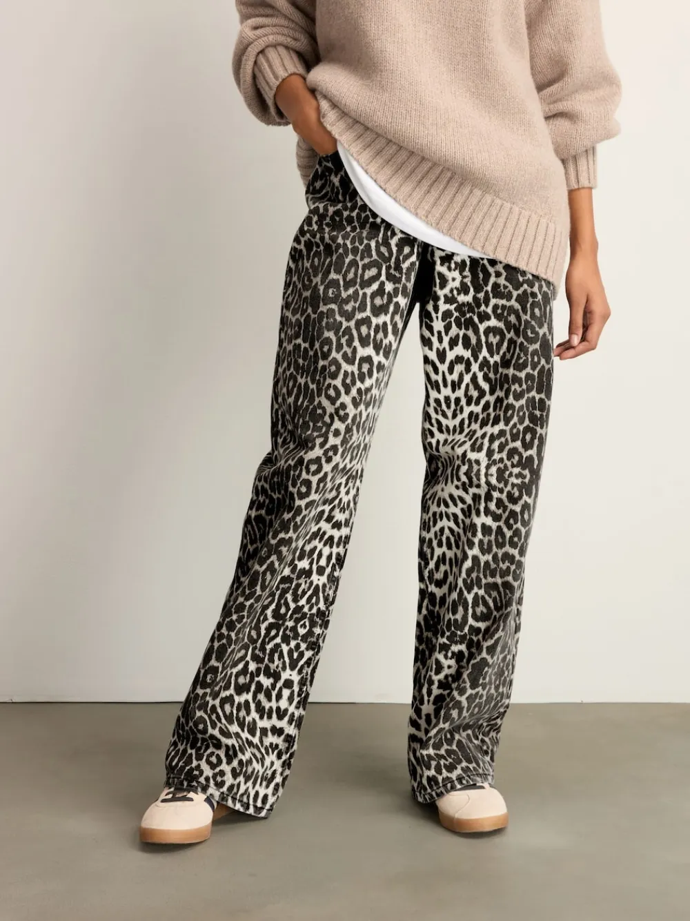 Next Print Cotton Wide Leg Jeans Leopard Sale
