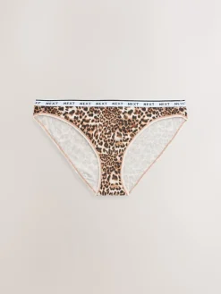 Next Leopard Print High Leg Cotton Logo Knickers 4 Pack Sale