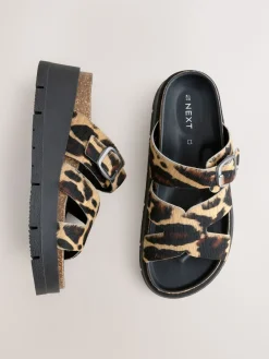 Next Leather Strap Buckle Detail Sandals Leopard Print Discount