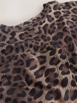 Next Leopard Print Relaxed Boxy Elbow Length Crew Neck T-Shirt Outlet