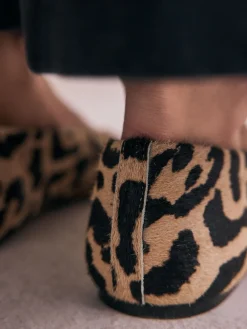 Next Leopard Print Standard/Wide Fit Leather Round Toe Ballerinas Outlet
