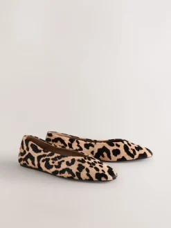 Next Leopard Print Standard/Wide Fit Leather Round Toe Ballerinas Outlet