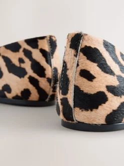 Next Leopard Print Standard/Wide Fit Leather Round Toe Ballerinas Outlet