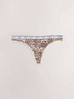 Next Thong Cotton Logo Knickers 4 Pack Leopard Print