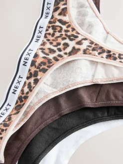 Next Thong Cotton Logo Knickers 4 Pack Leopard Print