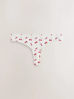 Next Thong Microfibre Knickers 5 Pack Leopard/Cherry Print New