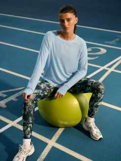 Next Active Crew Neck Long Sleeve T-Shirt Light Blue New