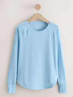 Next Active Crew Neck Long Sleeve T-Shirt Light Blue New