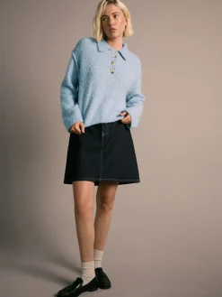 Next Boucle Long Sleeve Polo Jumper Light Blue Best