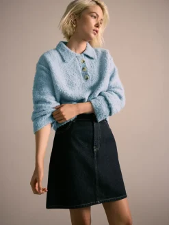 Next Boucle Long Sleeve Polo Jumper Light Blue Best