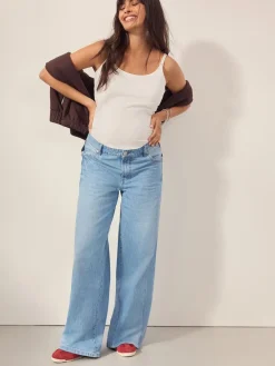 Next Maternity Wide Leg 100% Cotton Jeans Light Blue Clearance