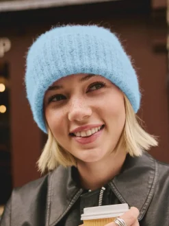 Next Light Blue Ribbed Beanie Containing Wool Hat Hot