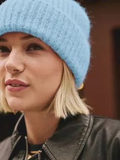 Next Light Blue Ribbed Beanie Containing Wool Hat Hot