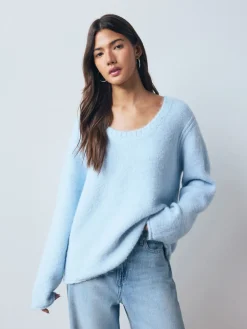 Next Scoop Neck Jumper With Wool Light Blue Hot