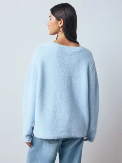 Next Scoop Neck Jumper With Wool Light Blue Hot