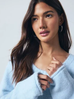 Next Scoop Neck Jumper With Wool Light Blue Hot