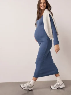 Next Tie Back Ribbed V-Neck Dress Light Blue Outlet