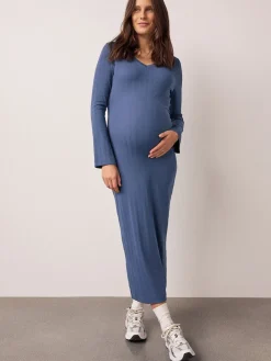 Next Tie Back Ribbed V-Neck Dress Light Blue Outlet