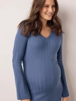 Next Tie Back Ribbed V-Neck Dress Light Blue Outlet