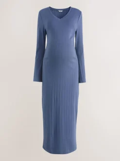 Next Tie Back Ribbed V-Neck Dress Light Blue Outlet