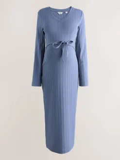 Next Tie Back Ribbed V-Neck Dress Light Blue Outlet