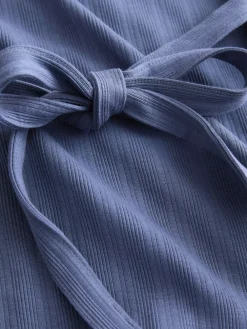 Next Tie Back Ribbed V-Neck Dress Light Blue Outlet